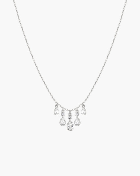 Silver Bezel-Set Teardrop Cascade Necklace