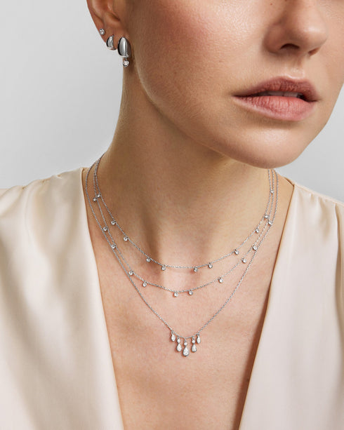 Silver Bezel-Set Droplet Station Necklace
