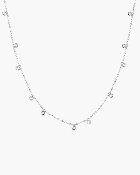 Silver Bezel-Set Droplet Station Necklace