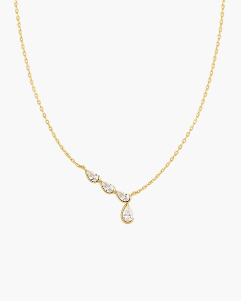 Gold Half-Bezel Angled & Dangle Teardrop Necklace