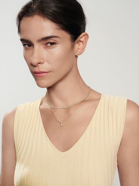 Gold Half-Bezel Angled & Dangle Teardrop Necklace