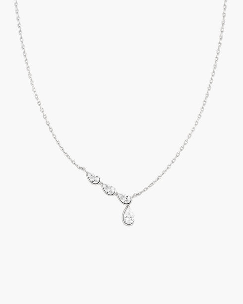 Silver Half-Bezel Angled & Dangle Teardrop Necklace