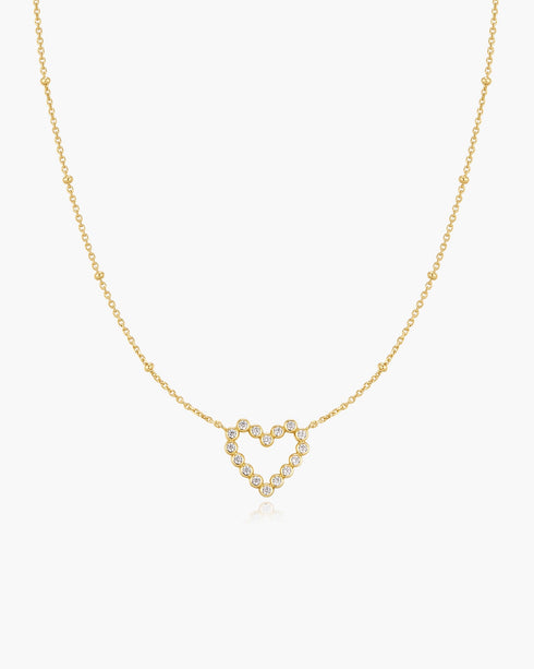 Gold Bezel-Set Round Open Heart Necklace
