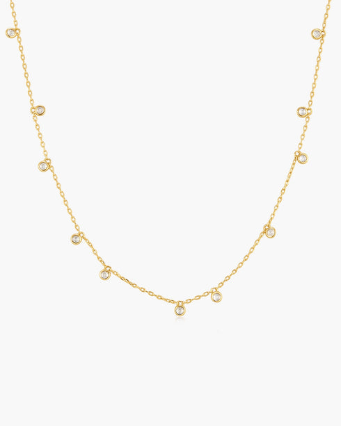 Gold Bezel Round & Teardrop Drop Station Necklace