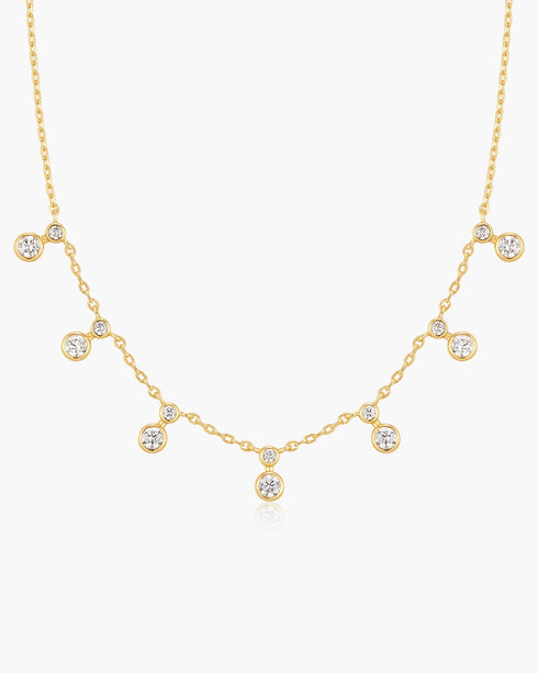 Gold Graduated Bezel Round Drop Station Necklace
