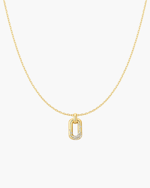 Gold Sparkling Oval Hoop Pendant Necklace
