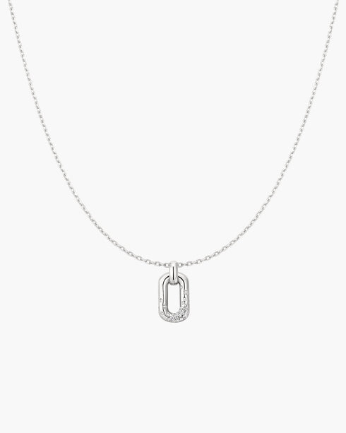Silver Sparkling Oval Hoop Pendant Necklace