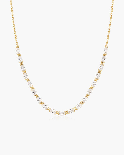 Gold Half-Bezel Oval Half-Tennis Necklace