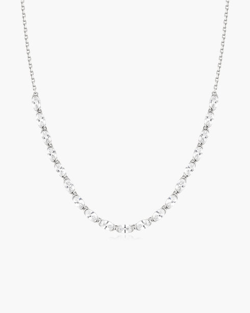 Silver Half-Bezel Oval Half-Tennis Necklace