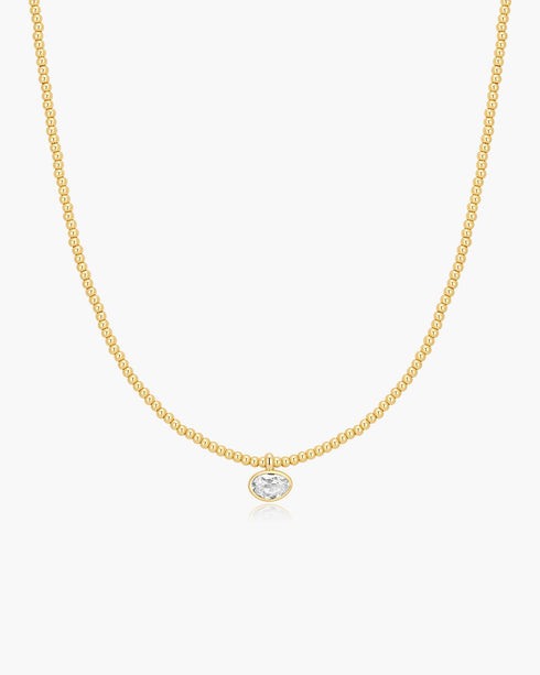 Gold Bezel Organic Pebble Beaded Necklace