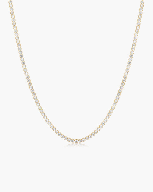 Gold Half-Bezel Round Tennis Necklace