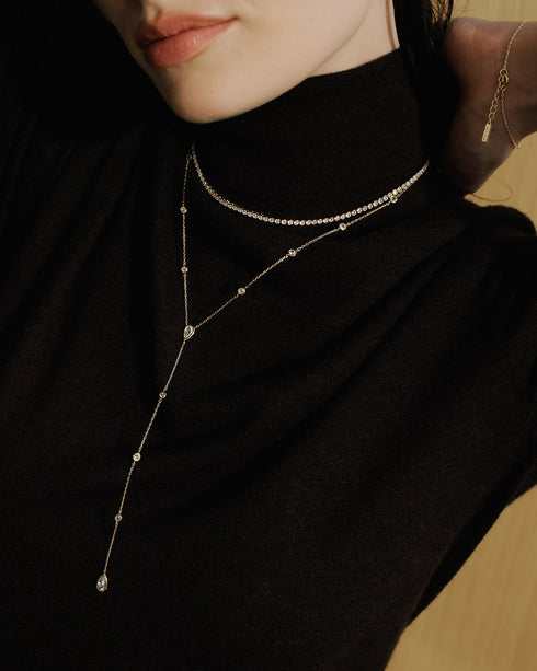 Gold Half-Bezel Round Tennis Necklace