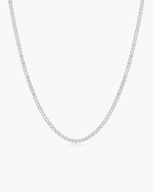 Silver Half-Bezel Round Tennis Necklace