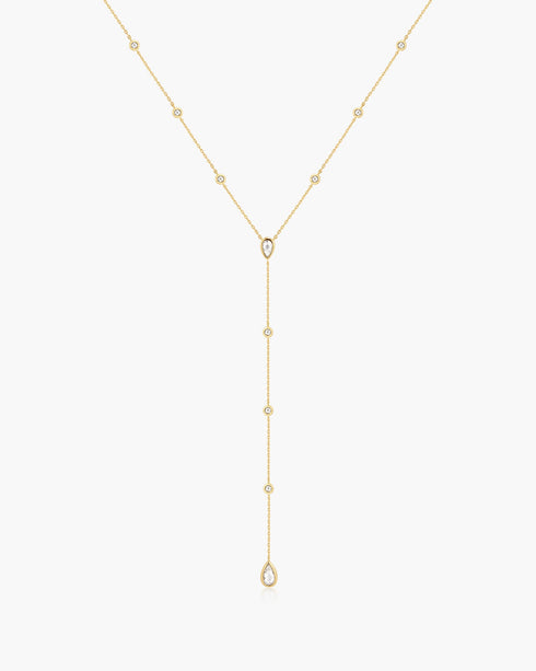 Gold Round & Teardrop Bezel Station Y Necklace