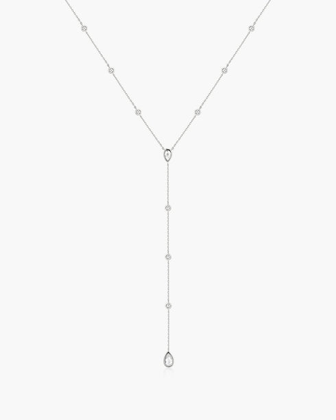Silver Round & Teardrop Bezel Station Y Necklace