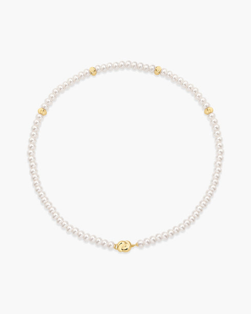 Gold Glass Pearl Beaded Twist Station Necklace