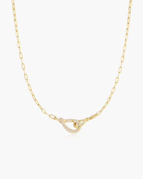 Gold Interlocked Pave & Polished Knot Necklace