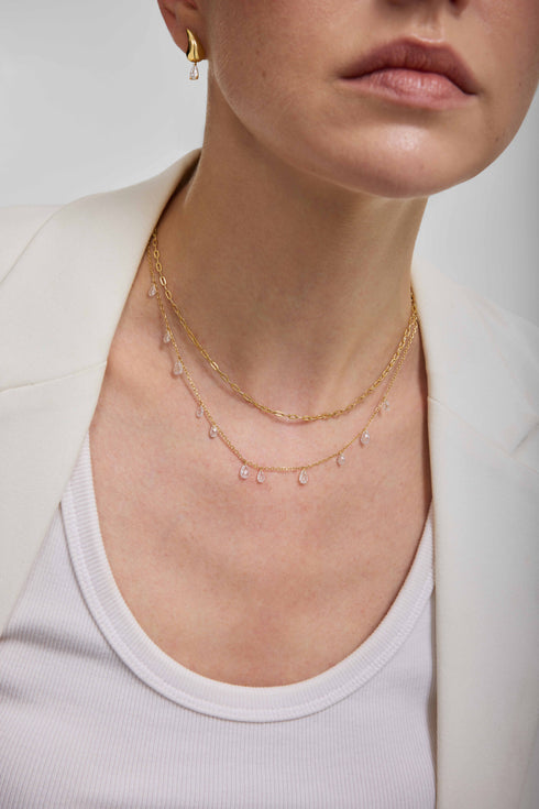 Gold Ethereal Teardrop Dangle Station Necklace