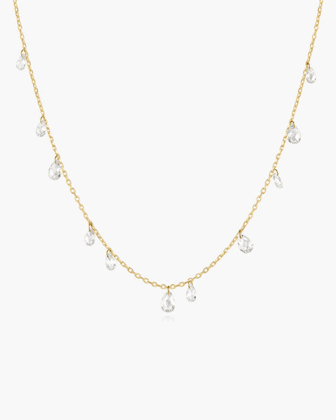 Gold Ethereal Teardrop Dangle Station Necklace