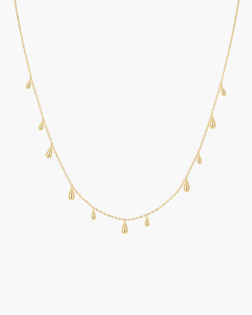 Gold Polished Teardrop Dangle Station Necklace