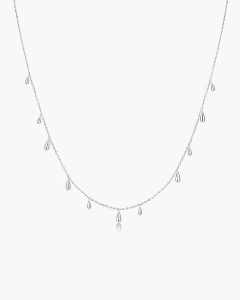 Silver Polished Teardrop Dangle Station Necklace