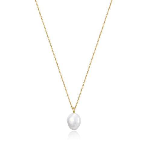 Gold Baroque Pearl Pendant Necklace