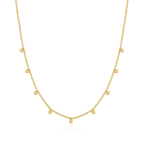 Gold Dangling Bead Station Necklace