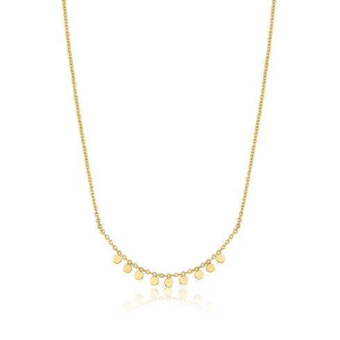 Gold Dangling Disc Station Necklace