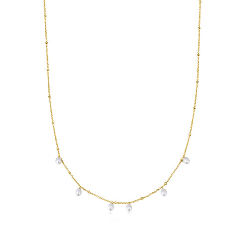 Gold Alternating Pearl & Bead Station Necklace