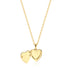 Gold necklace with two heart pendants on a white background