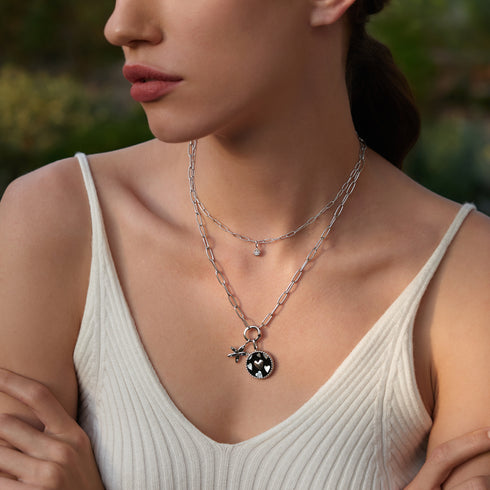 Silver Heart Enamel and Malachite Charm Pendant (Single)