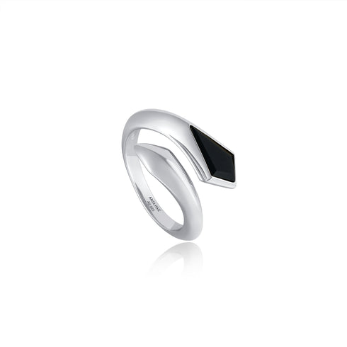 Silver Black Agate Wrap Adjustable Ring | Ania Haie Australia
