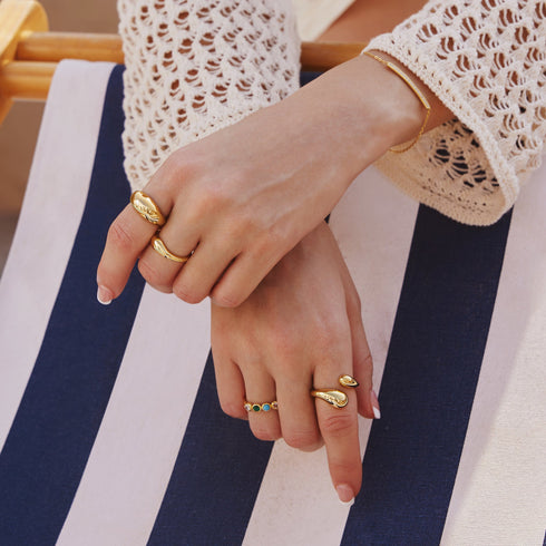 Gold Bezel Malachite and Lab Created Turquoise Ring