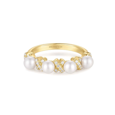 Gold Sparkling Braided Shell Pearl Ring