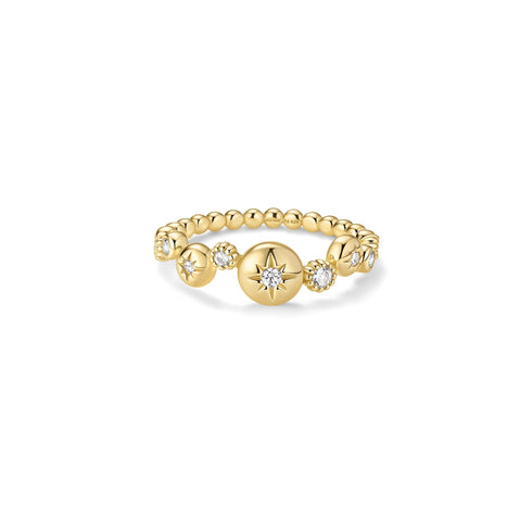 Gold Starburst Zig-Zag Beaded Ring