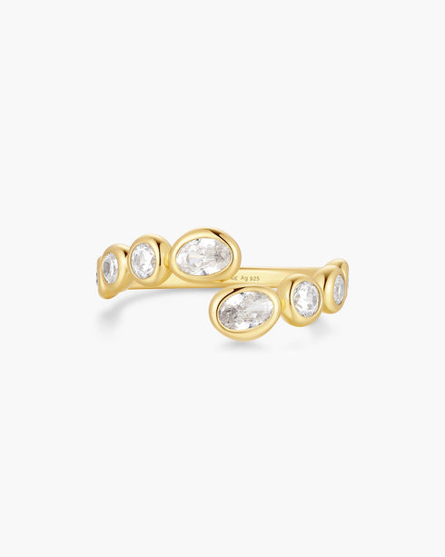 Gold Organic Pebble Spiral Bezel Adjustable Ring