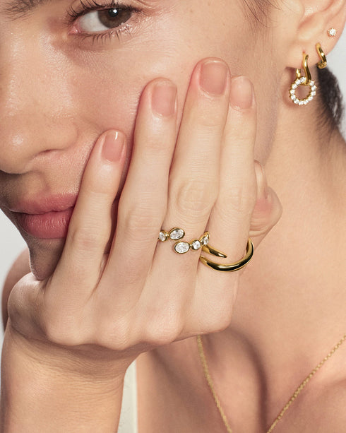 Gold Organic Pebble Spiral Bezel Adjustable Ring