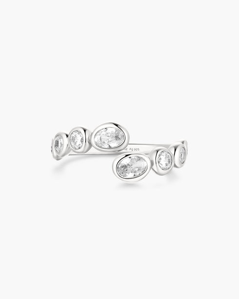 Silver Organic Pebble Spiral Bezel Adjustable Ring