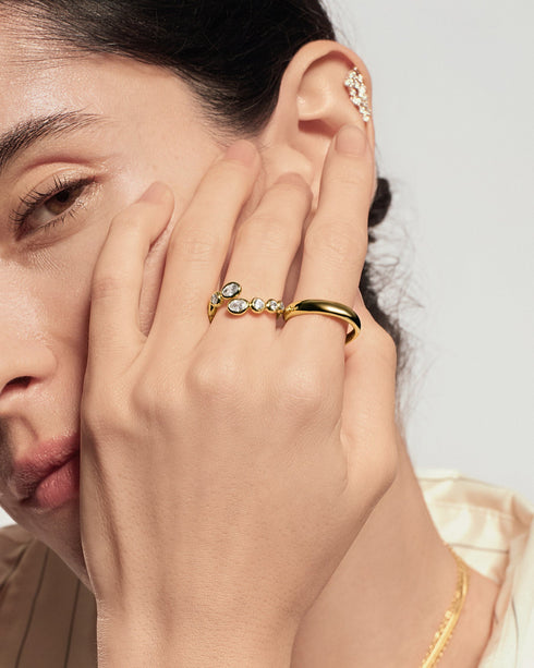 Gold Organic Pebble Spiral Bezel Adjustable Ring