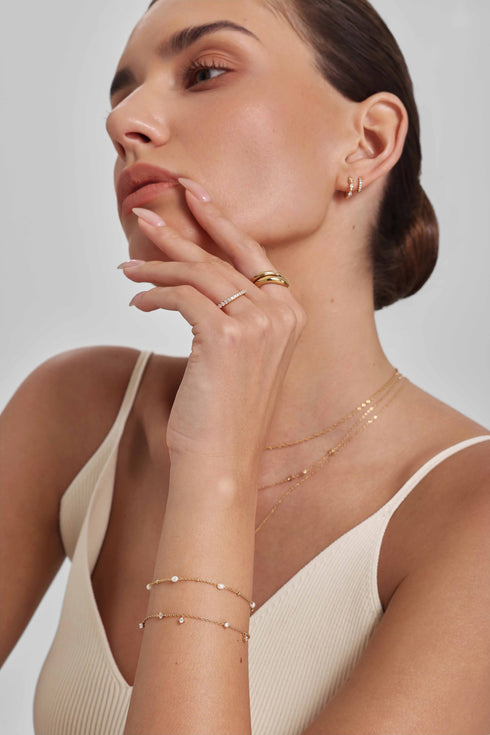 Gold Alternating Pearl & Bead Station Bracelet
