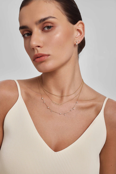 Gold Dangling Disc Station Necklace