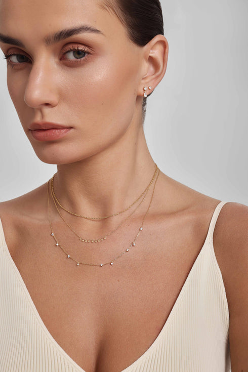 Gold Dangling Disc Station Necklace