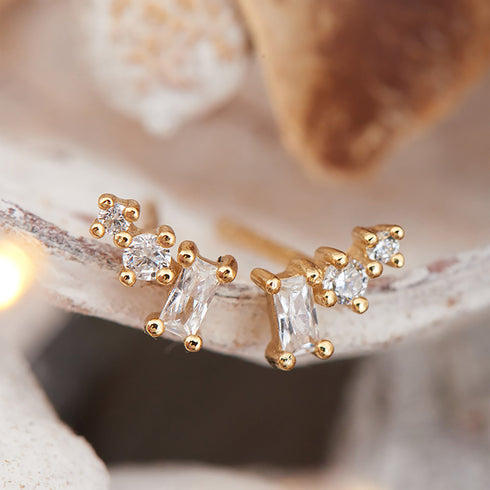 Glam Mini Climber Gold Stud Earrings