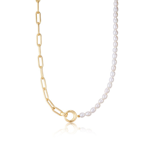 Ania Haie Gold Pearl Chunky Link Chain Necklace | The Jewellery Boutique
