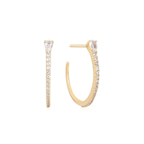14kt Gold White Sapphire Hoop Earrings | Ania Haie Australia