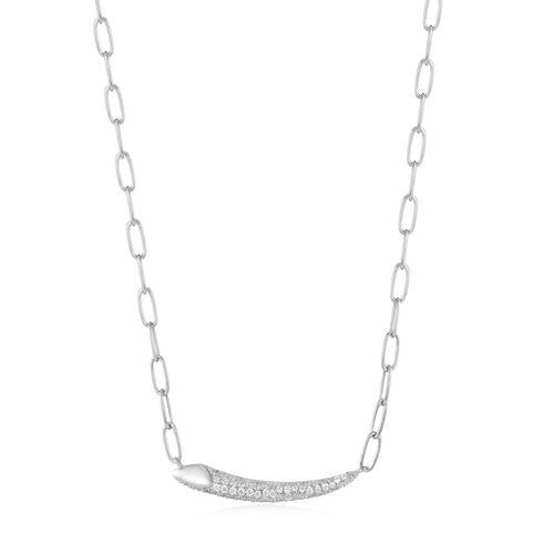 Silver Pave Bar Chain Necklace
