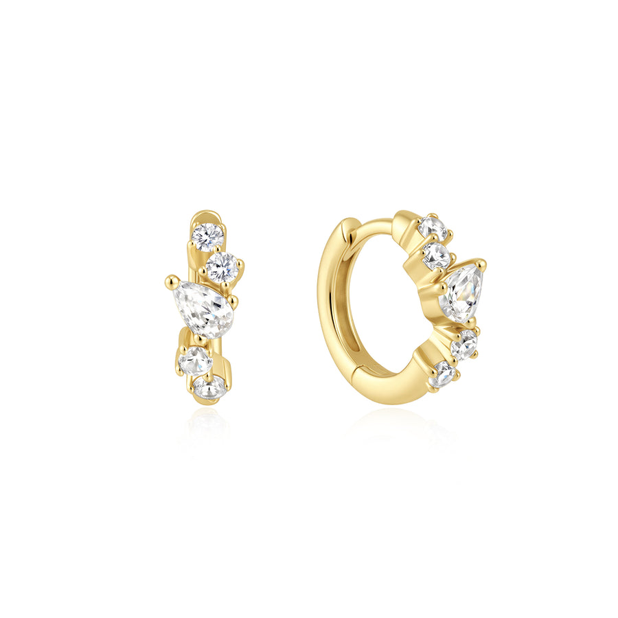 Gold Teardrop & Round Zig-Zag Huggie Hoop Earrings