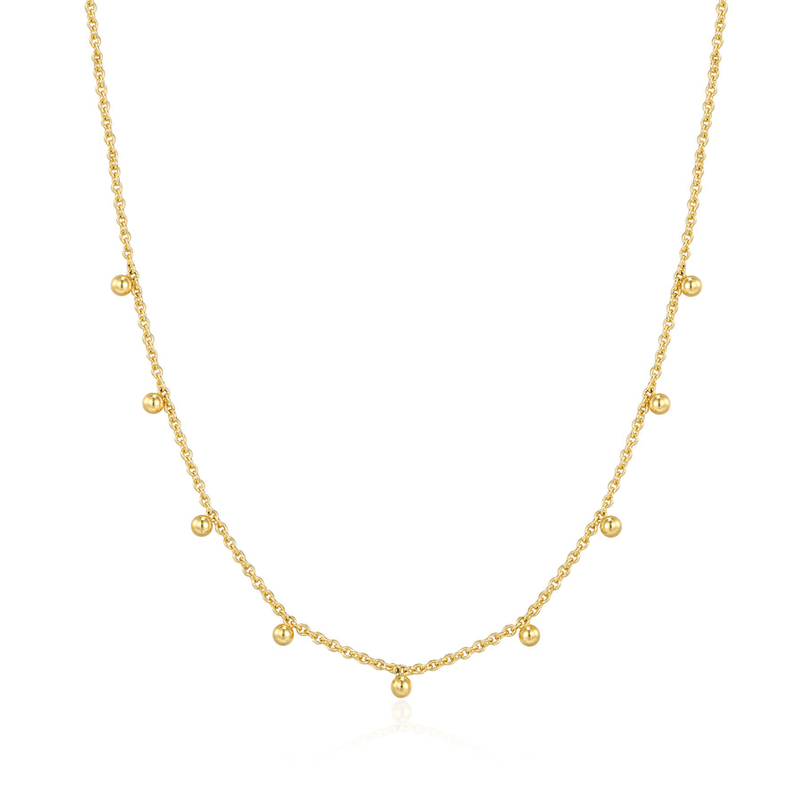 Gold Dangling Bead Station Necklace