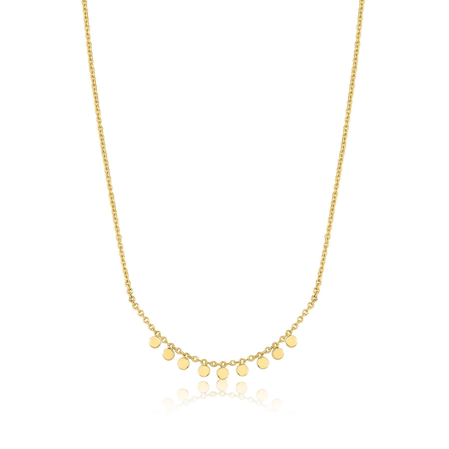 Gold Dangling Disc Station Necklace