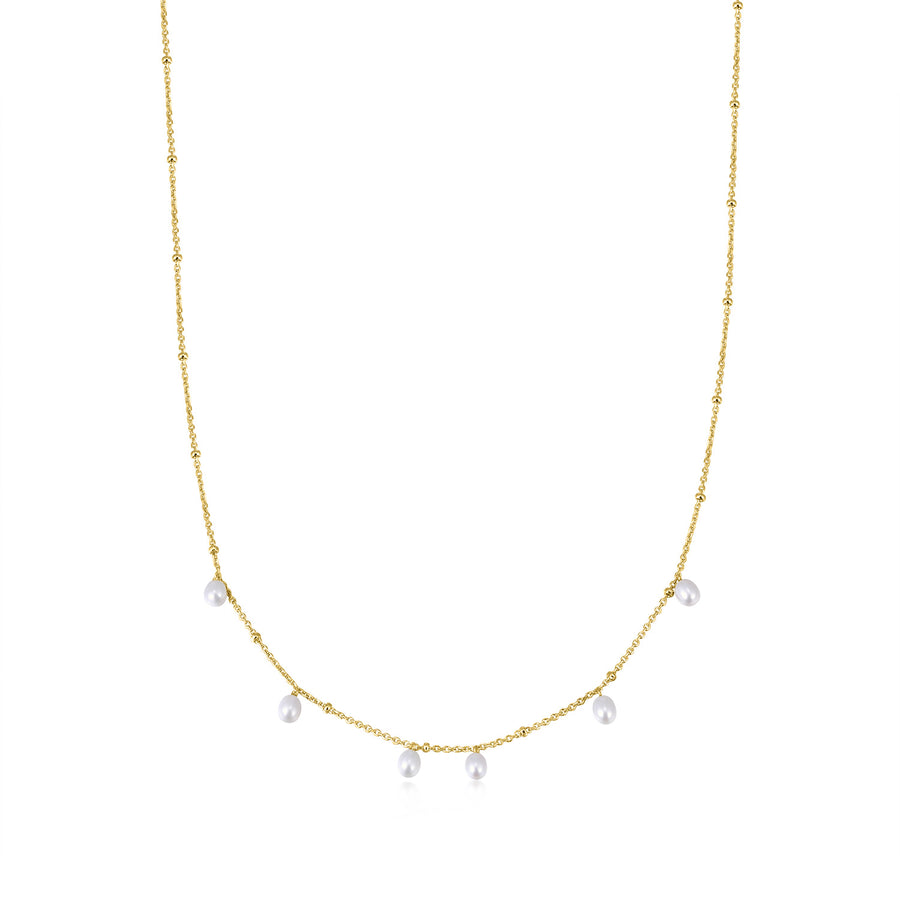 Gold Alternating Pearl & Bead Station Necklace